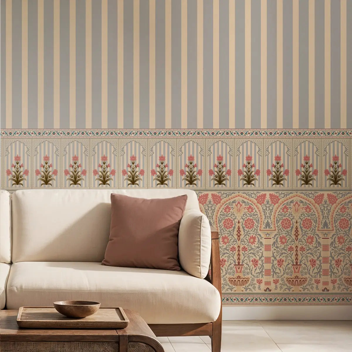Floral wall design inspired by Kusum showcasing graceful blossoms and a calm, refined garden composition