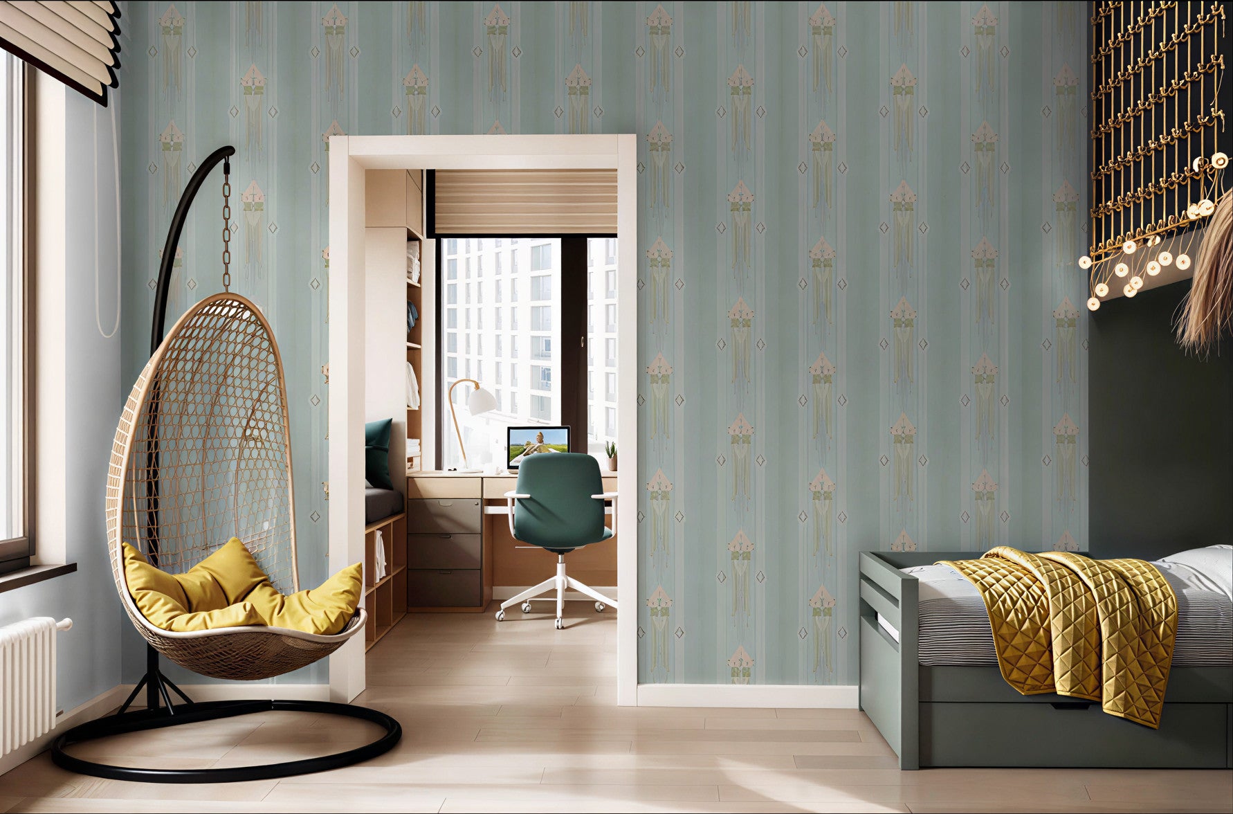 Elegant floral line wallpaper for interiors featuring soft curves and structured repetition