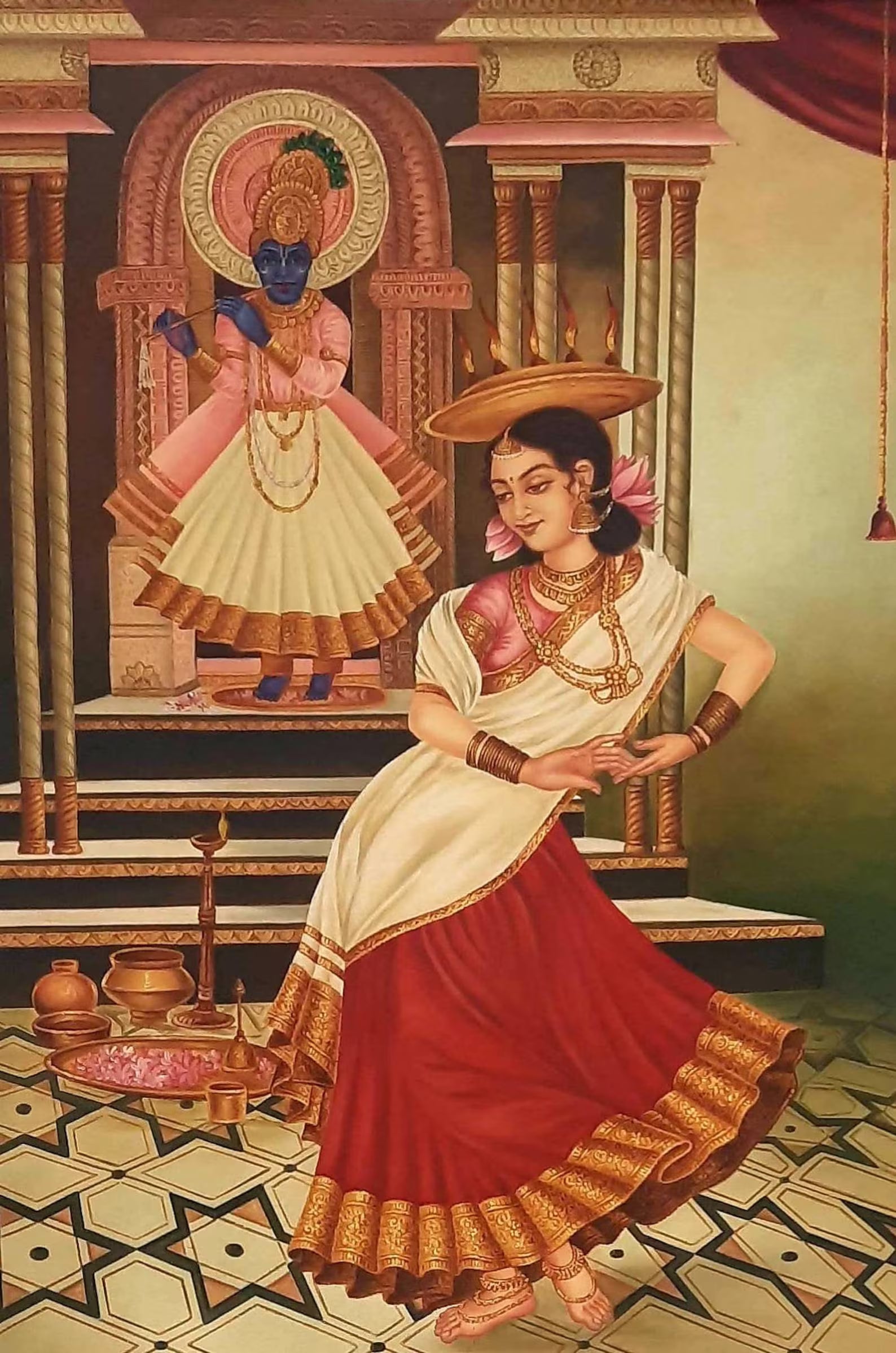 Traditional oil painting of Lord Krishna depicted with expressive brushwork