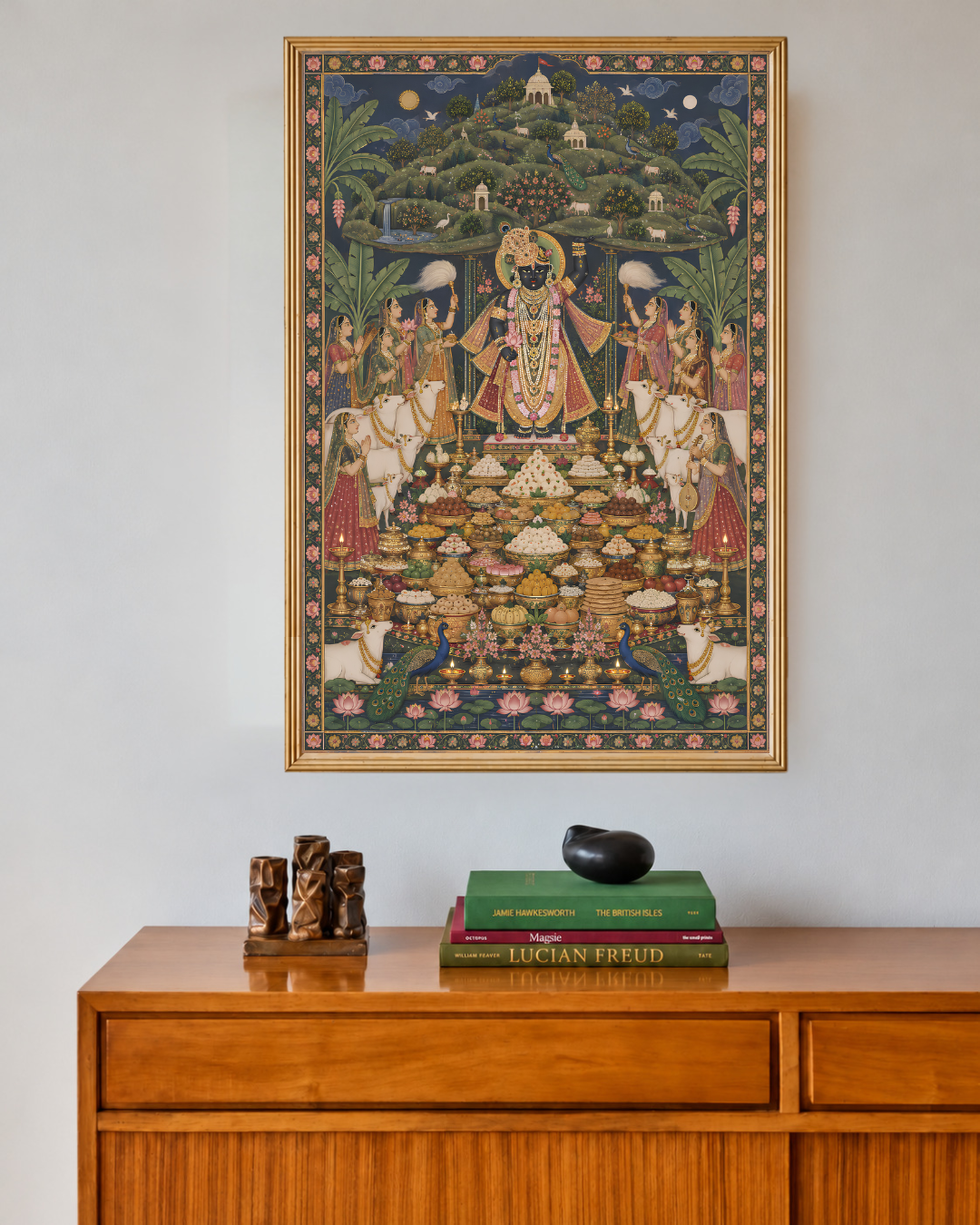 Pichwai Art Print – Shrinathji and the Mountain of Offerings
