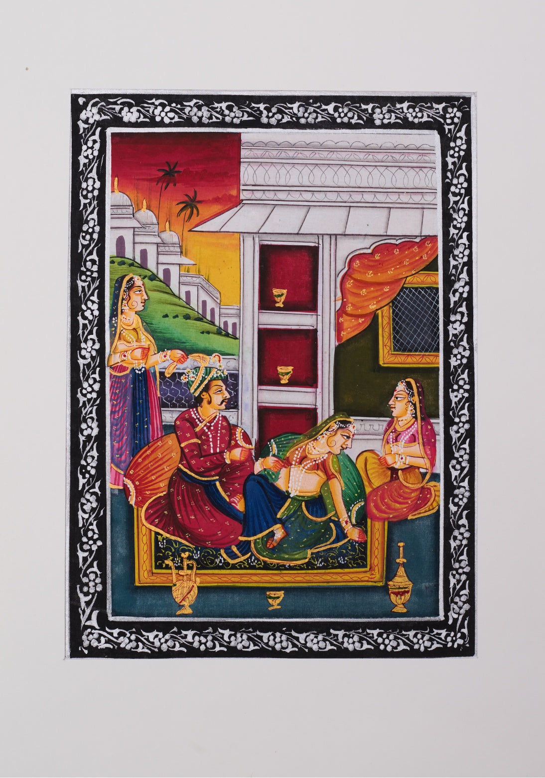 Royal Harem Scene: Exquisite Indian Painting