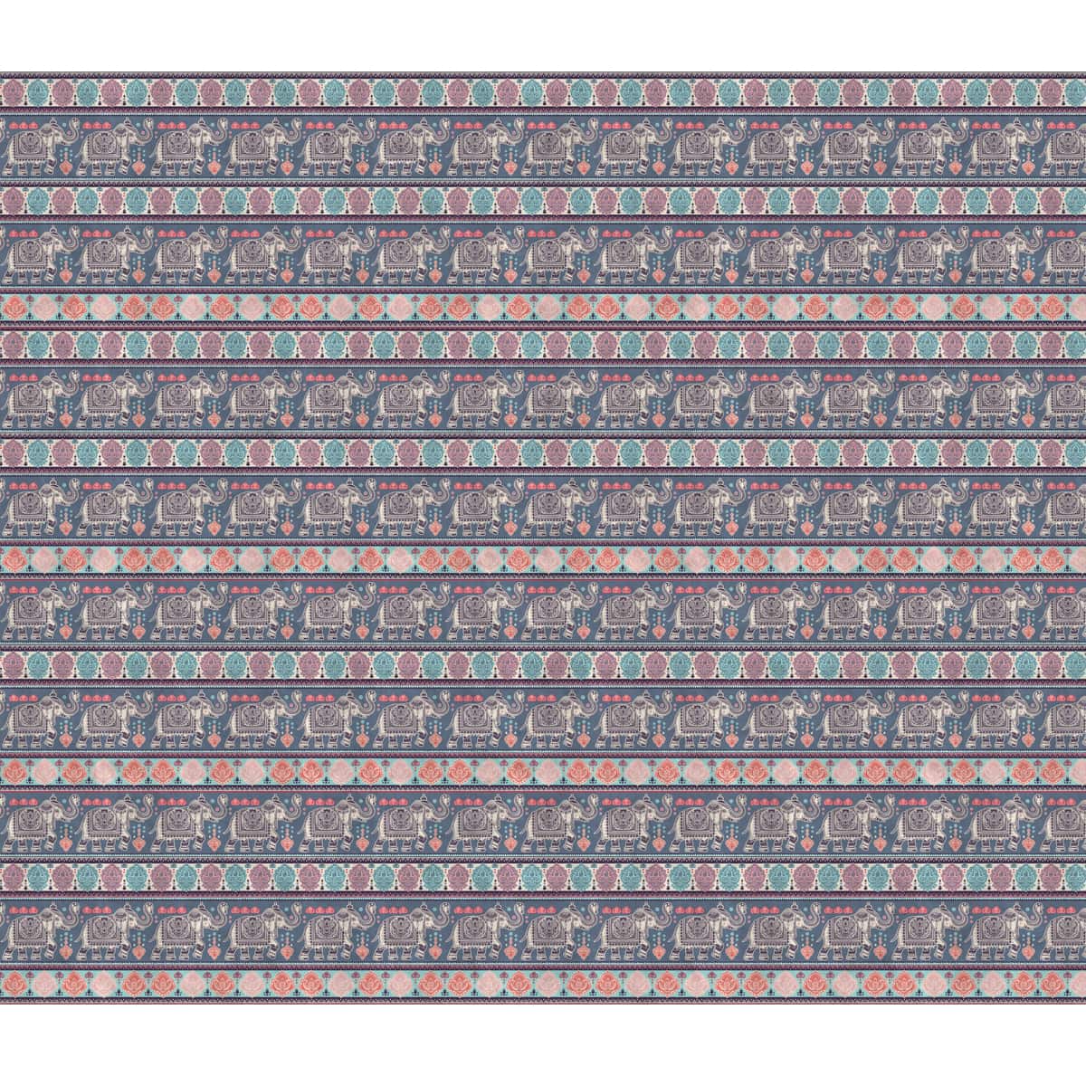 Mystic procession inspired wall design featuring Indian elephants in ceremonial movement, symbolizing strength, heritage, and spiritual grandeur