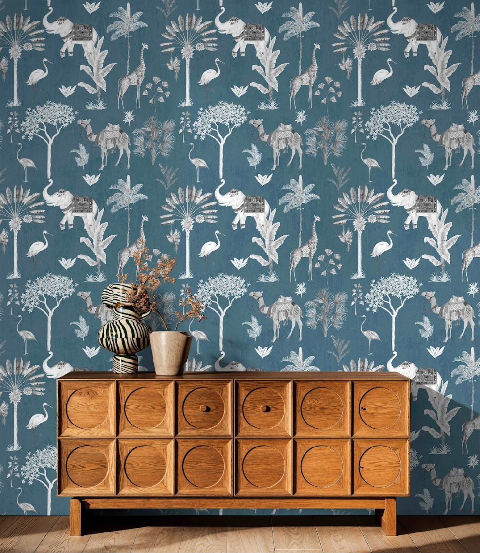 March of Majesty Neel Gaj wallpaper - Customized traditional animal wallpaper for living room