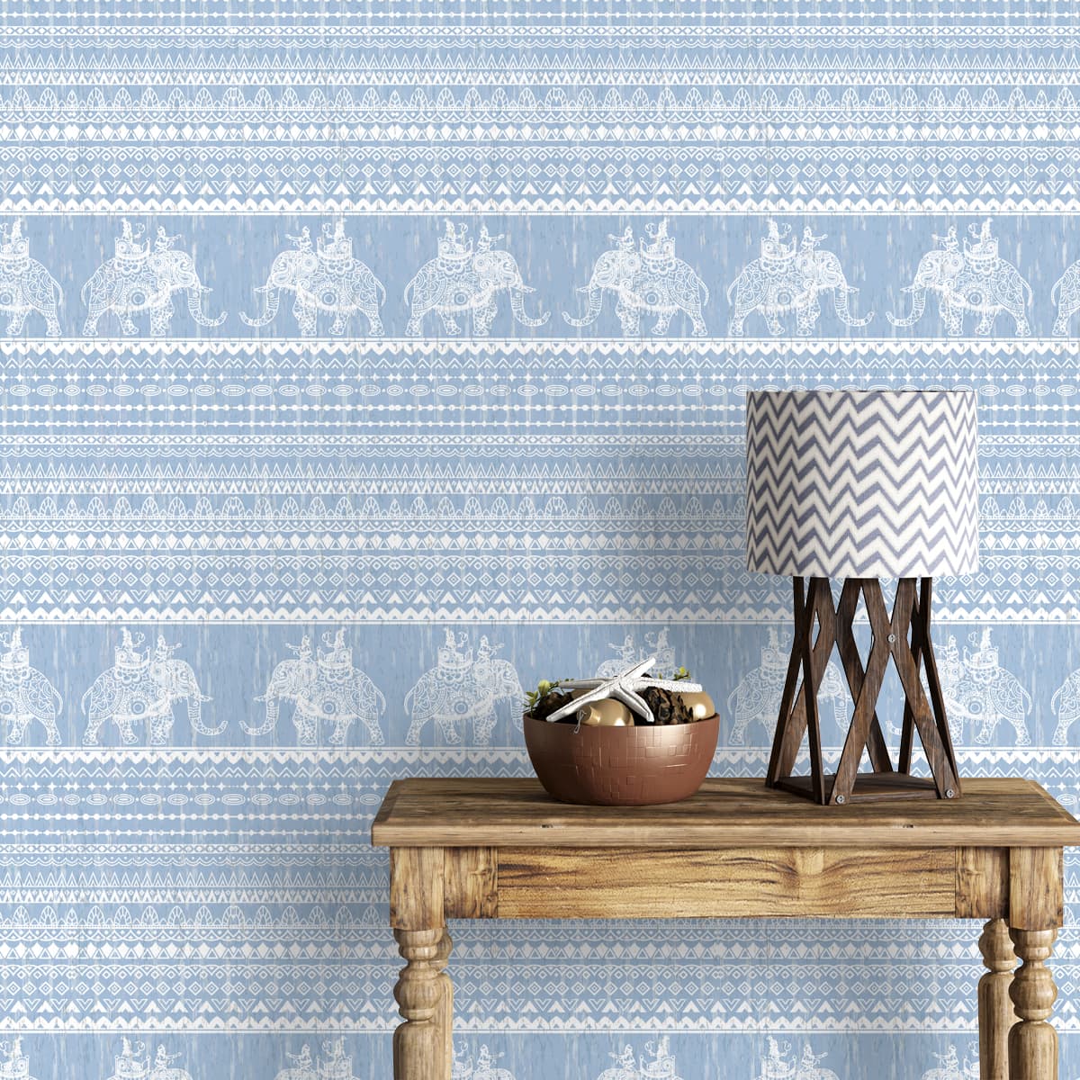 Indian heritage wallpaper with elephants in blue - customized indian wallpaper
