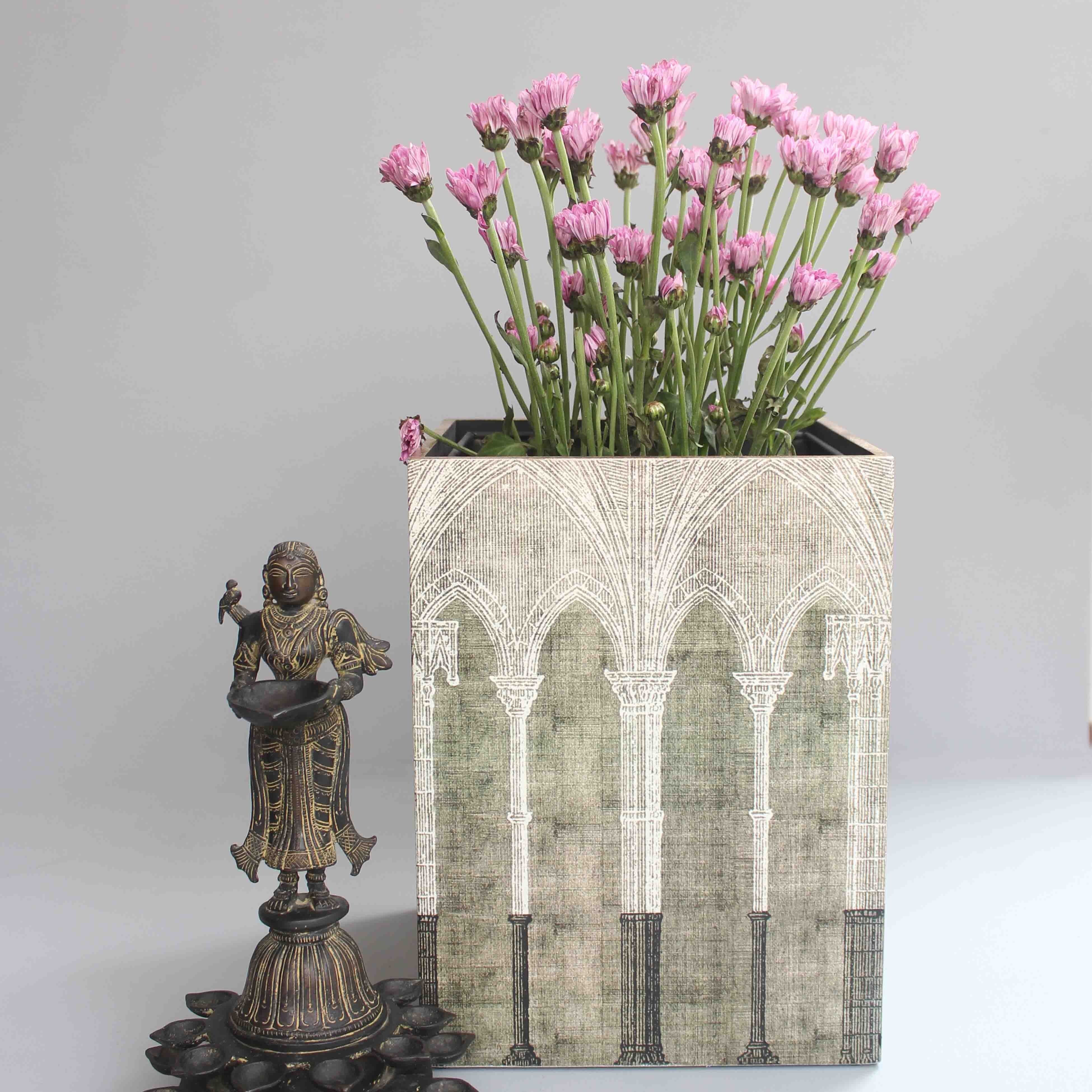 'Kosh' Bin Planter with Metal Liner in Printed Wood
