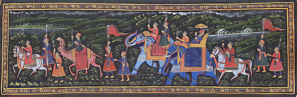 The 'Maharaja’s' Royal Procession Silk Painting