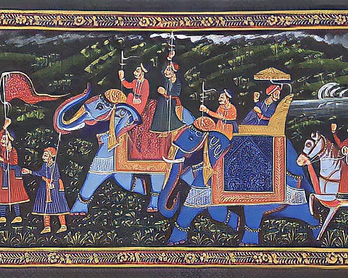 The Maharaja's Royal Procession- Silk Painting