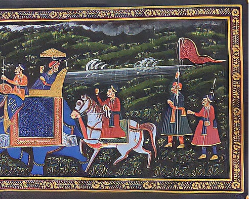The Maharaja's Royal Procession- Silk Painting