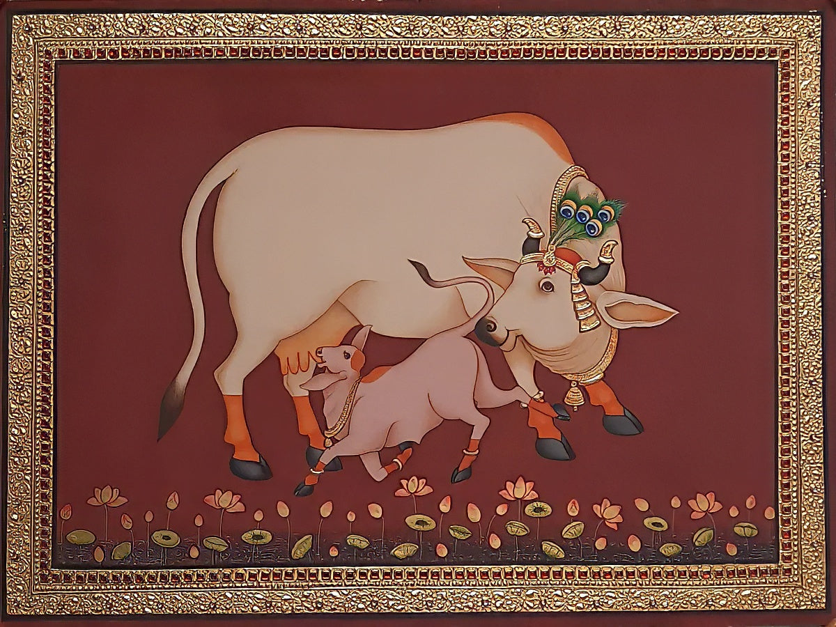 Kamadhenu 'Pichwai' Painting: Guardian of Prosperity (24k Gold)