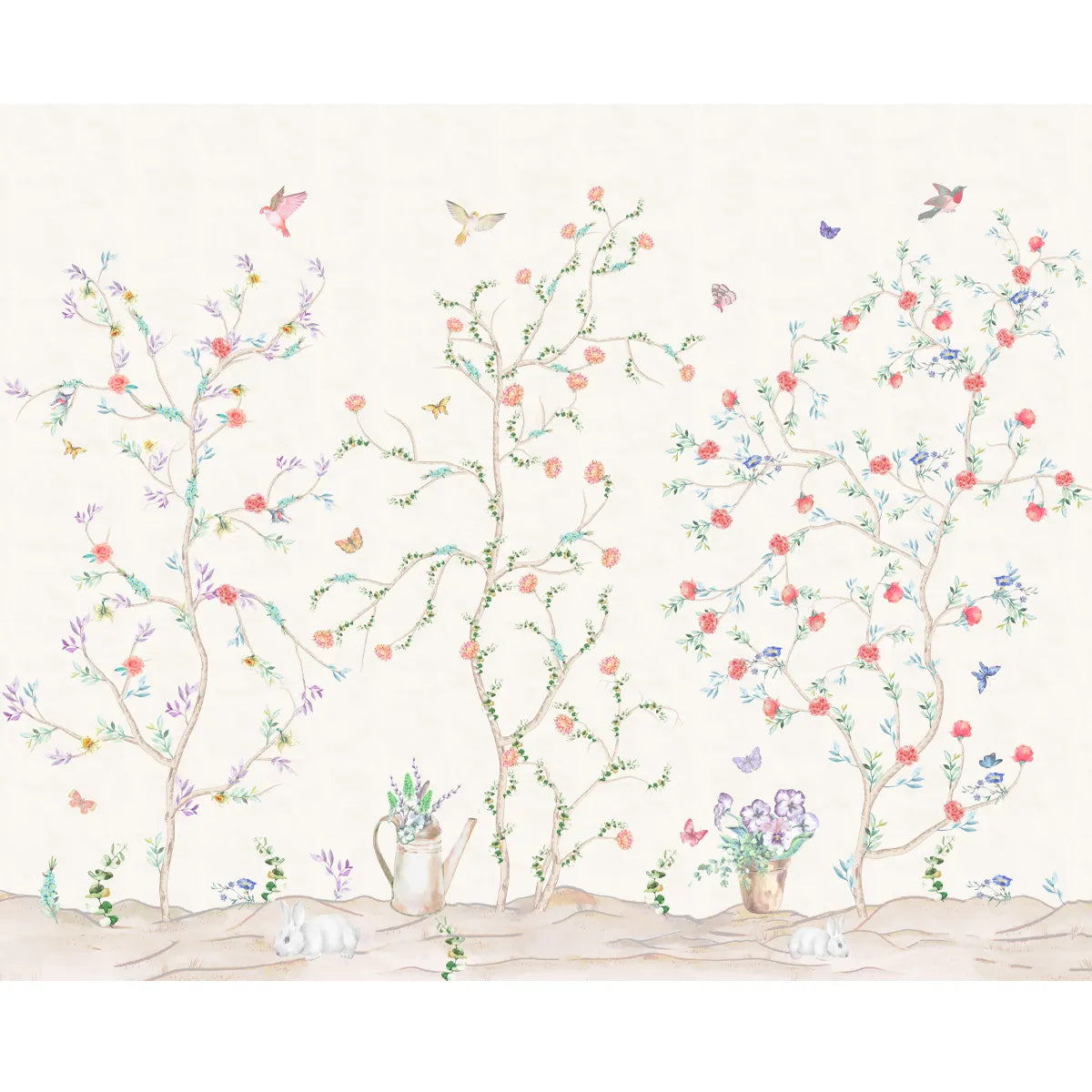 Phoolwadi floral pastel wallpaper depicting graceful blossoms and calm color palettes for refined living spaces