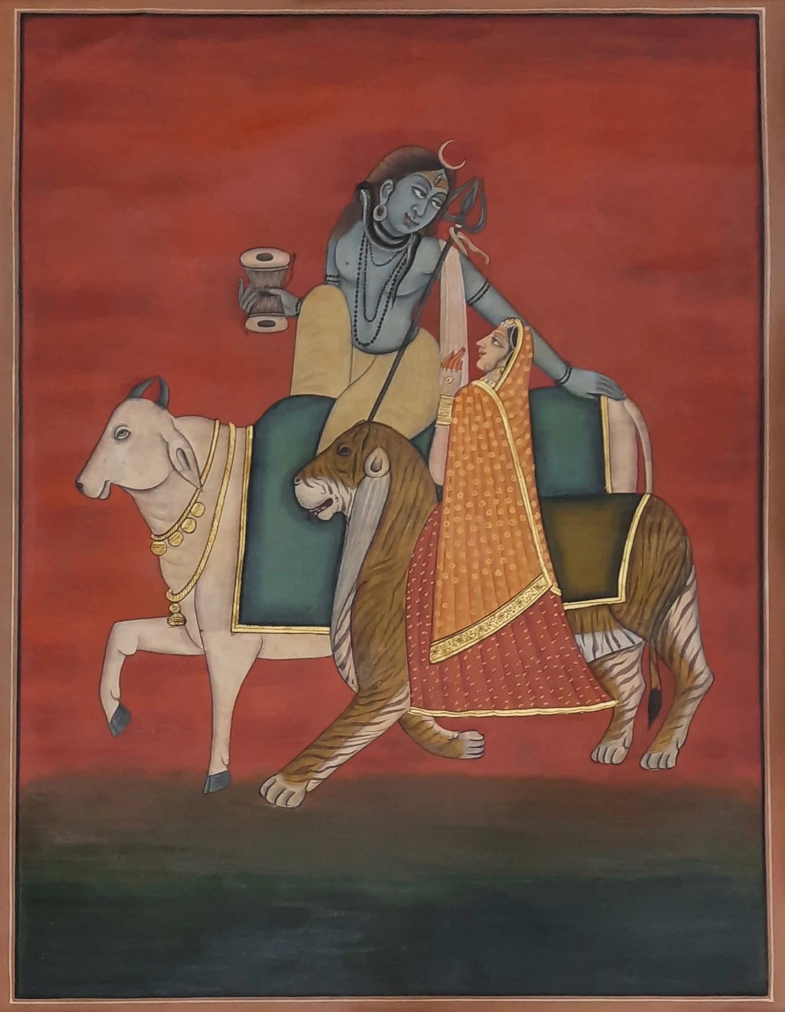 Pichwai painting depicting Lord Shiva and Goddess Parvati in traditional Indian devotional style
