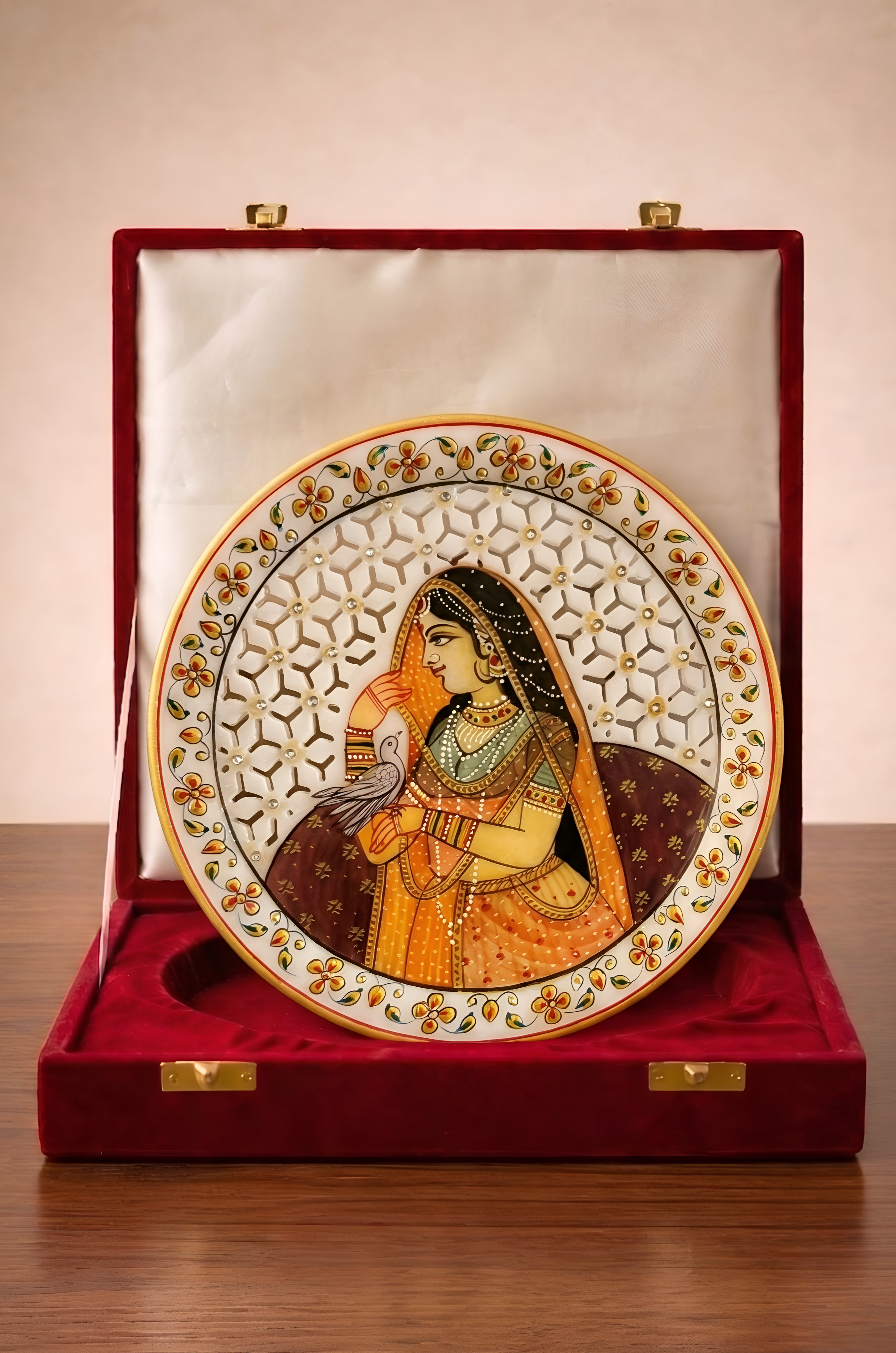 Whisper of the Palace Garden – Rajasthani Miniature Marble Plate