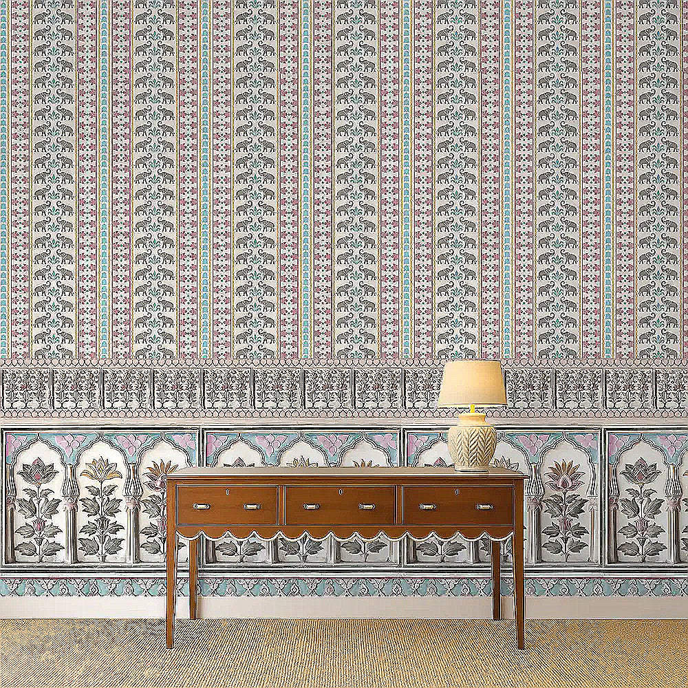 Divine Silhouette: “Pushpanjali” Wallpaper | Green & Pink