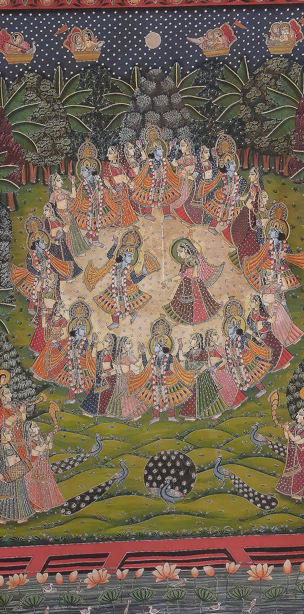 Hand Painted Radha Krishna Pichwai Painting on Cotton - Raas Leela Art