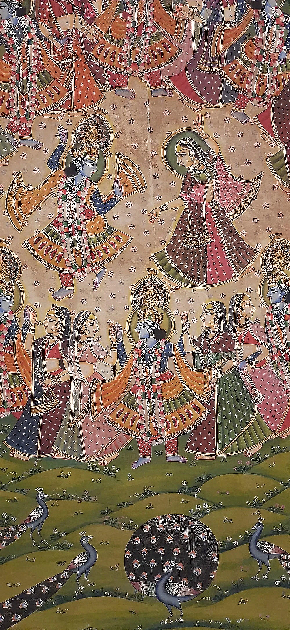 Hand Painted Radha Krishna Pichwai Painting on Cotton - Raas Leela Art