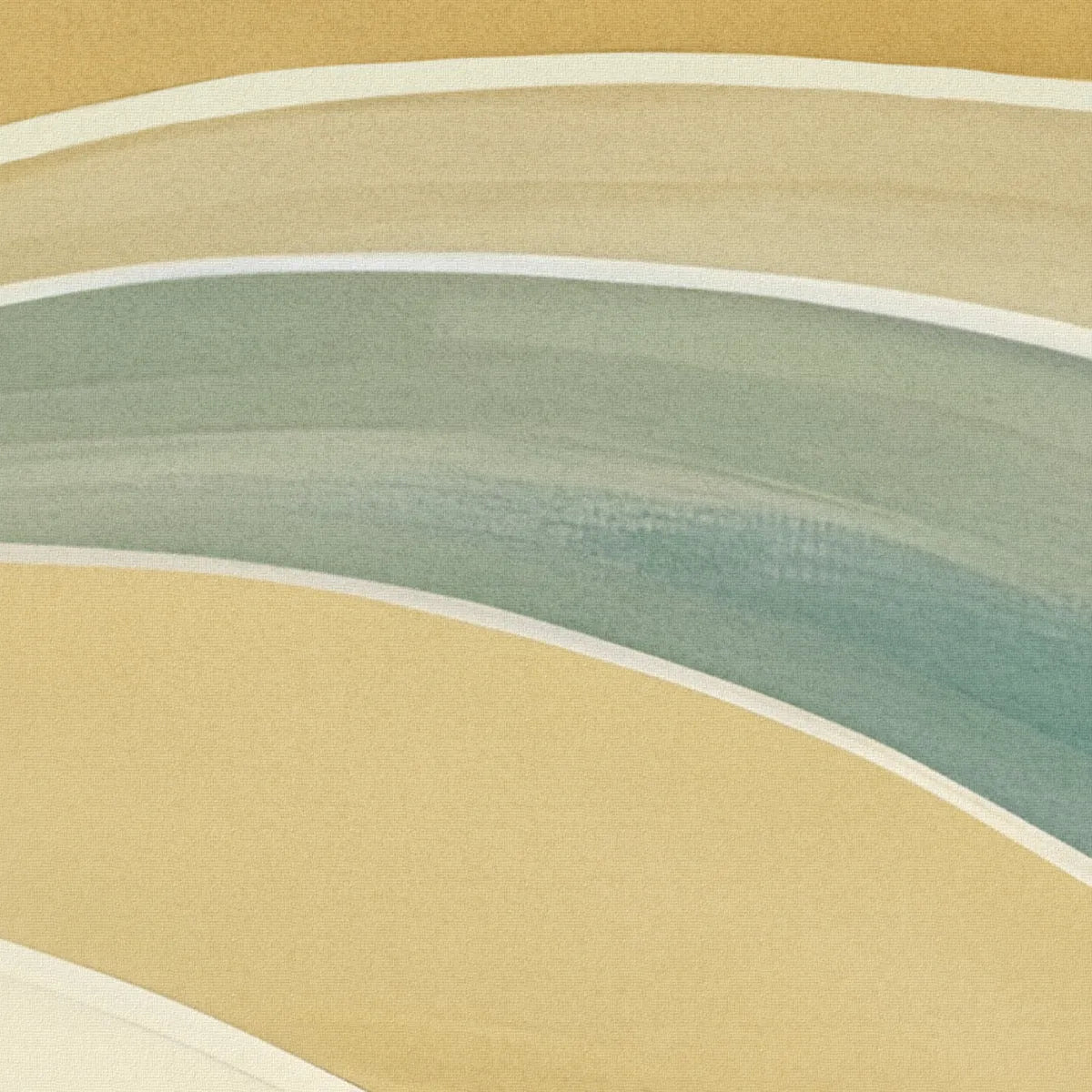 Soft coastal wallpaper with flowing ocean wave patterns in muted yellow and blue, designed to bring warmth and calm to modern interiors.