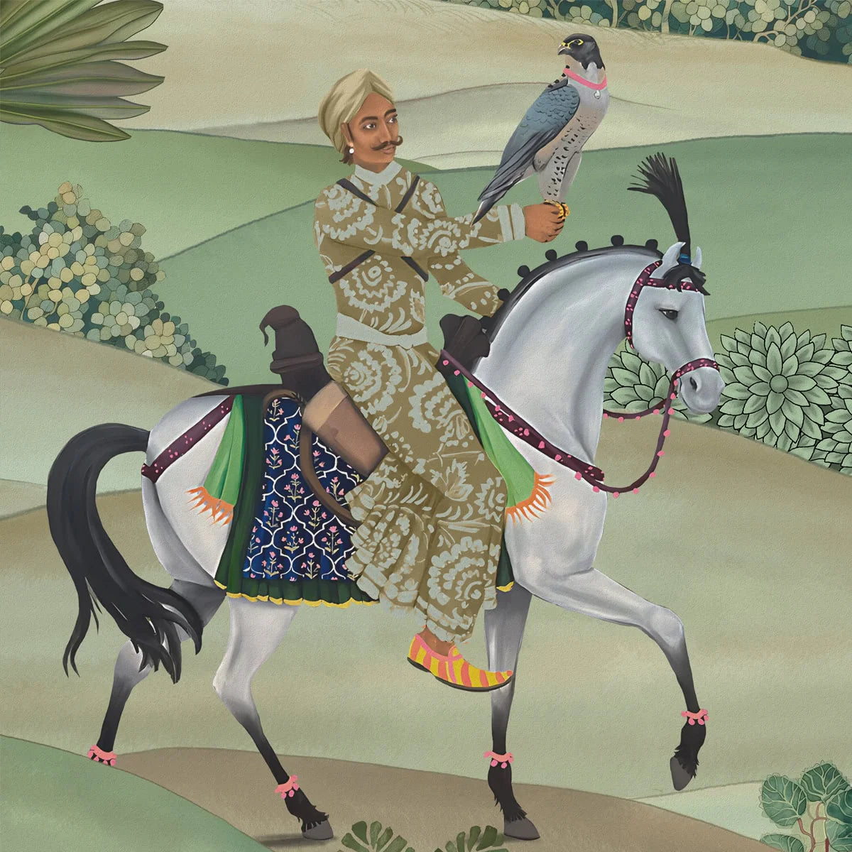 Expansive scenic horizon wall mural designed with Shaan inspired landscapes to create a graceful and uplifting interior statement