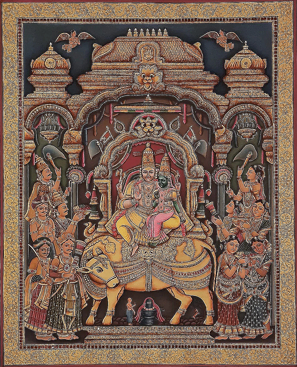 Hand Painted Shiv Darbar Tanjore Painting: 24K Gold Foil