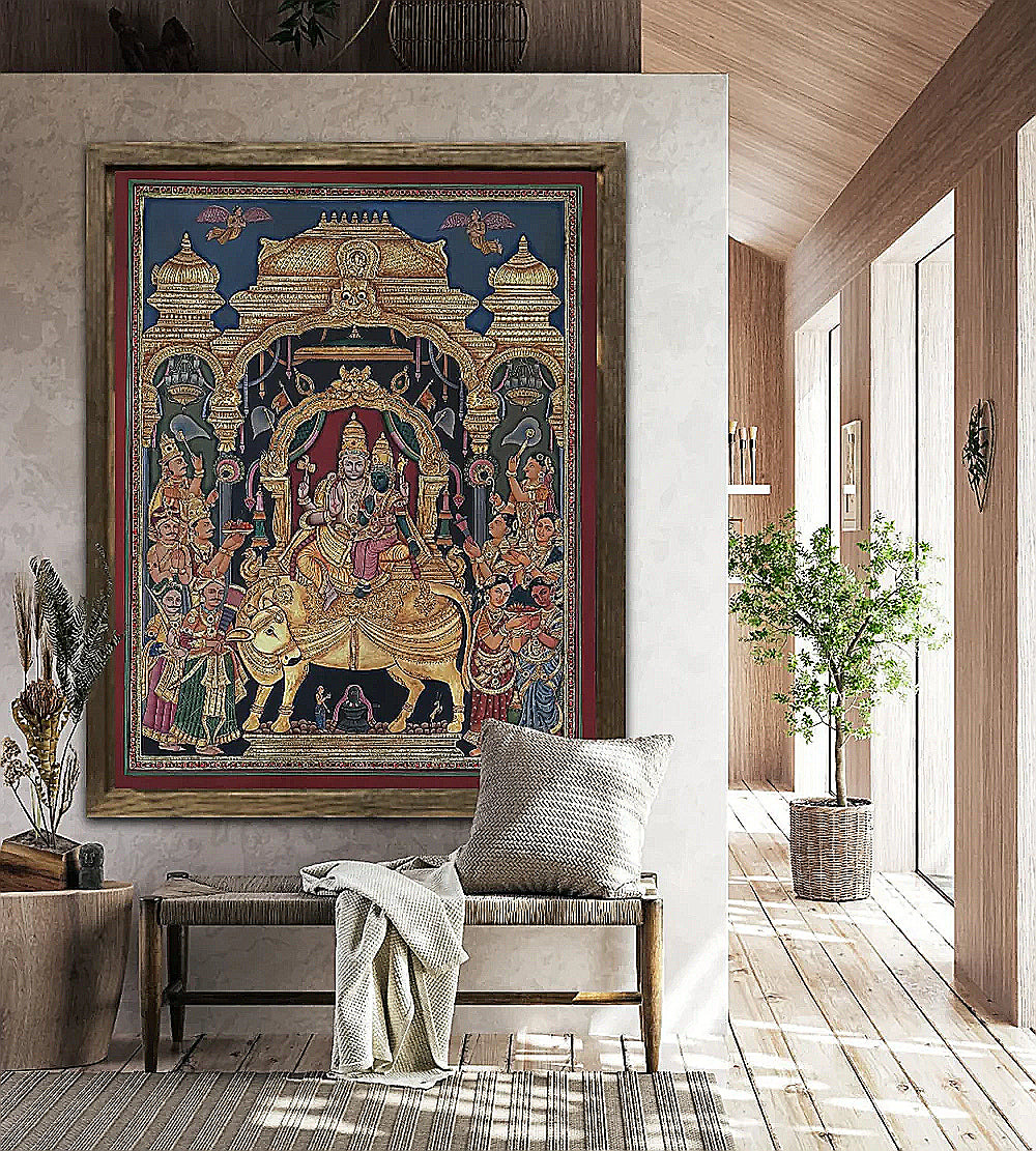 Hand Painted Shiv Darbar Tanjore Painting: 24K Gold Foil