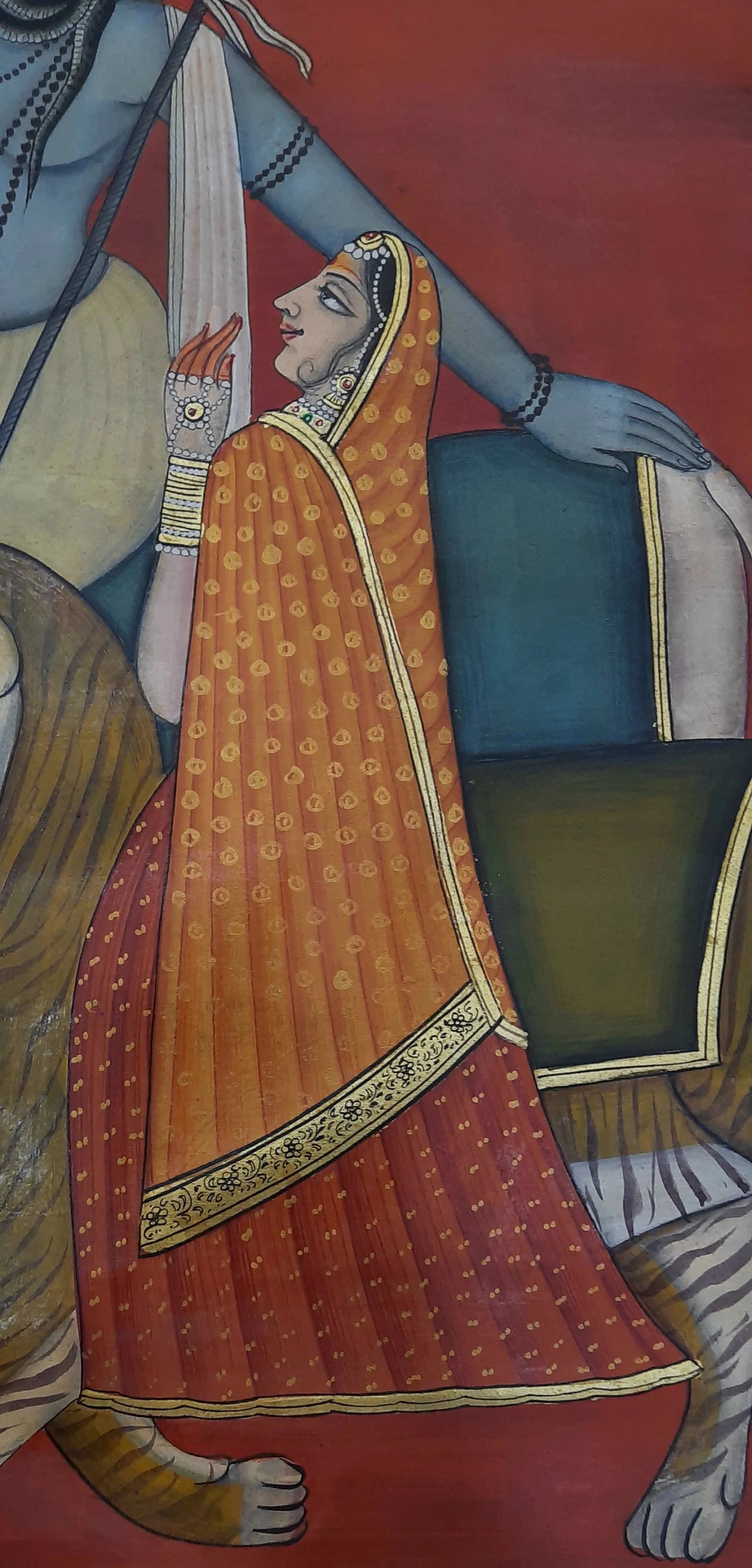 Traditional Indian Pichwai painting illustrating the divine union of Shiva and Parvati