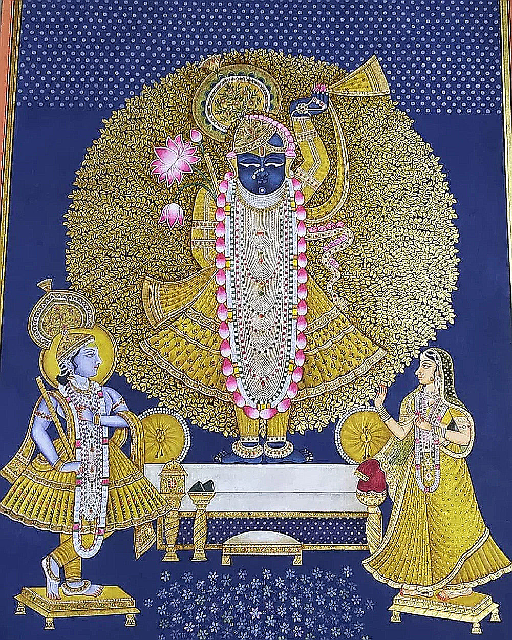 Shrinathji Pichwai Painting: Gold Foil & Watercolor