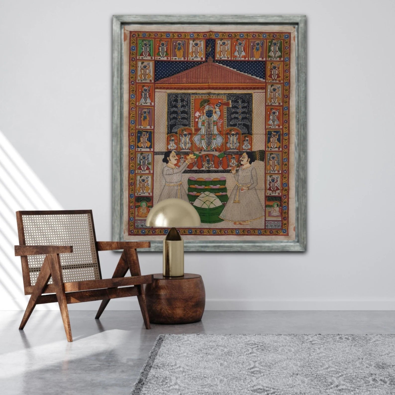 Traditional Lord Shrinathji Pichwai painting displayed as sacred Indian wall art