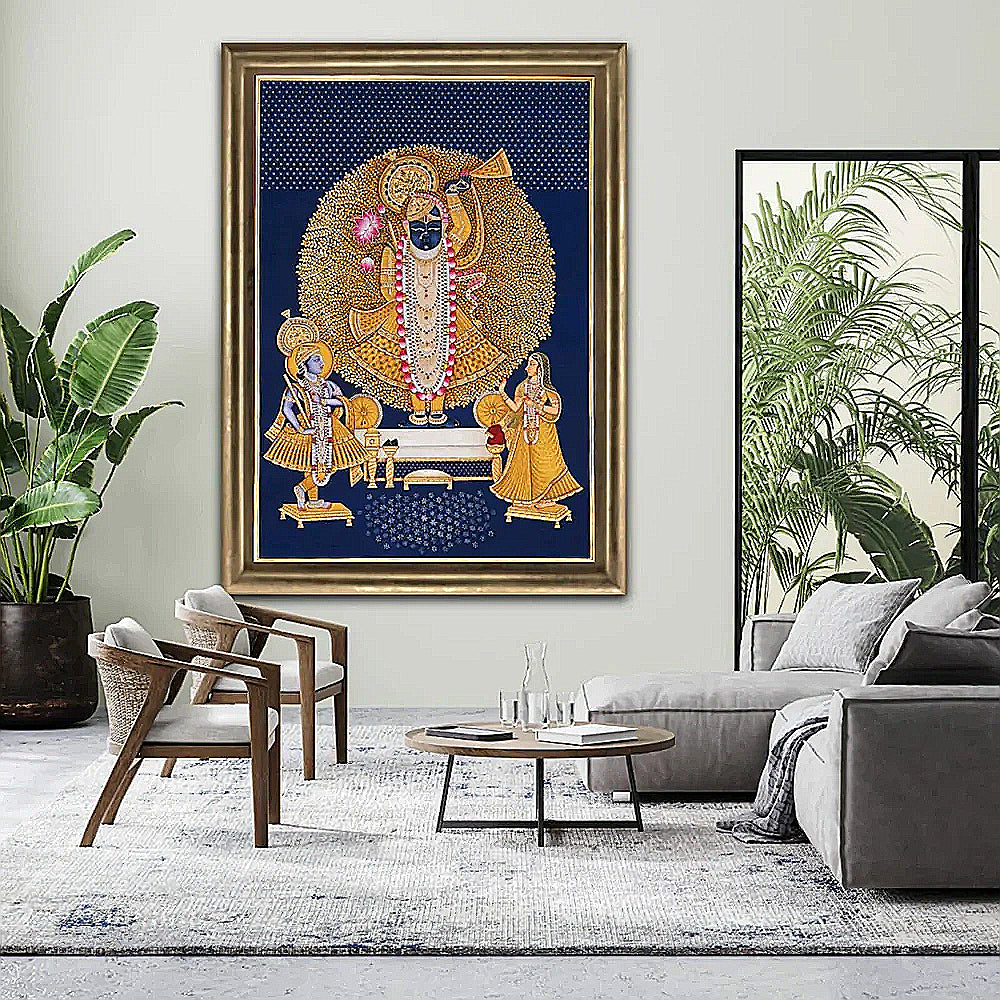 Shrinathji Pichwai Painting: Gold Foil & Watercolor