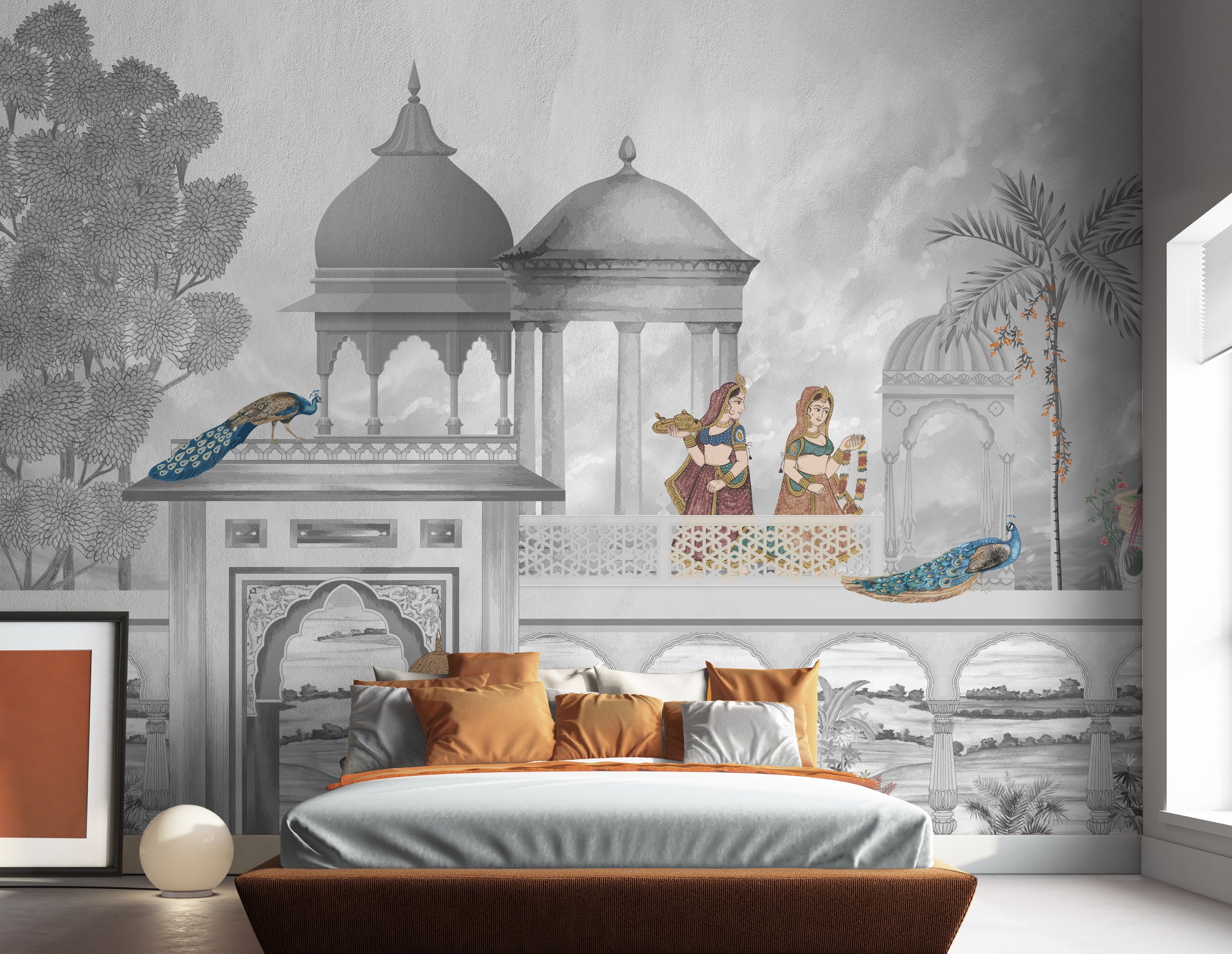 Architectural wall design highlighting Shringaar inspired balcony forms with symmetry and graceful visual flow