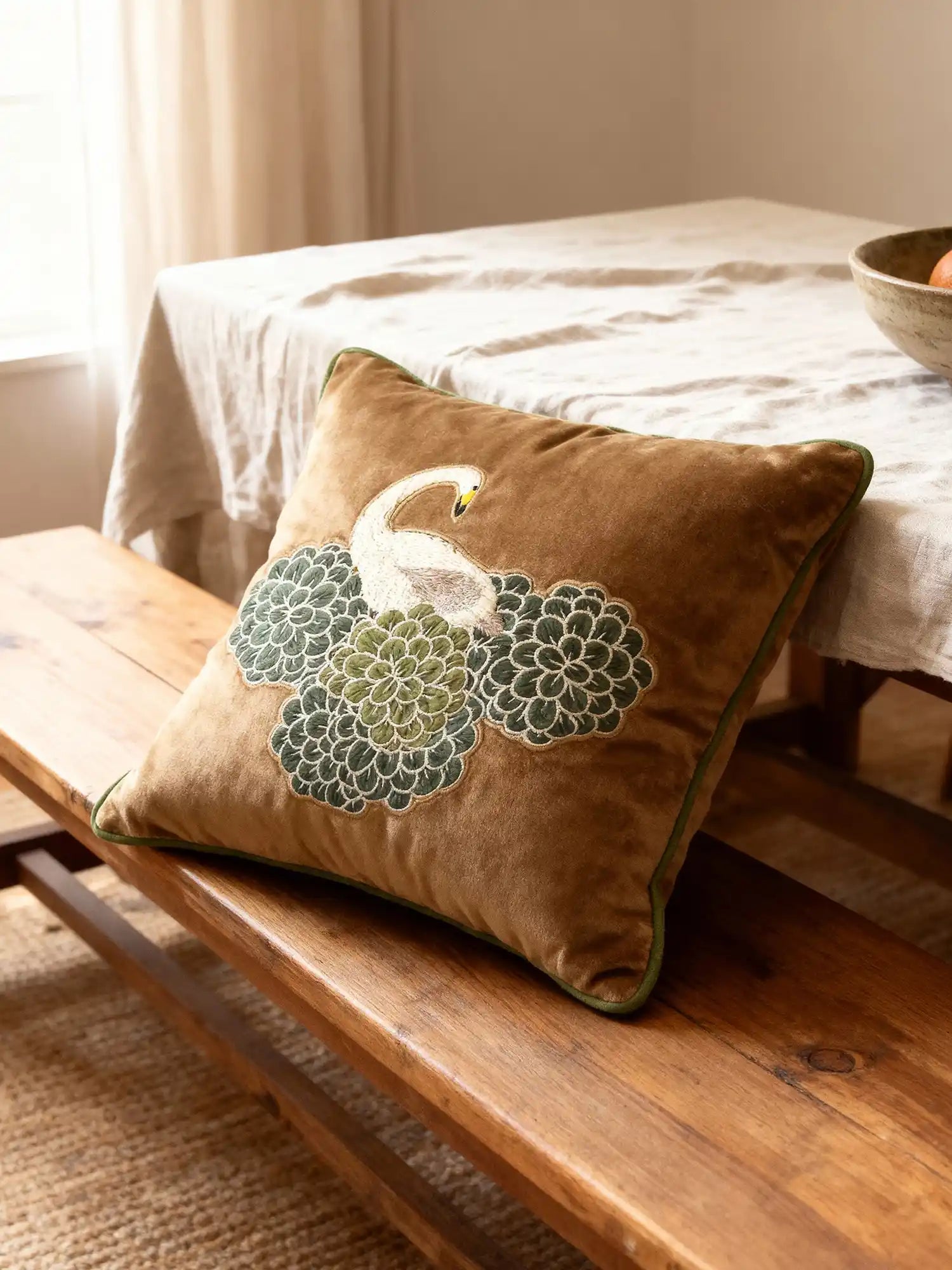 Back view of the Silk Route Pleated cushion cover showing the plain fabric and concealed zipper.