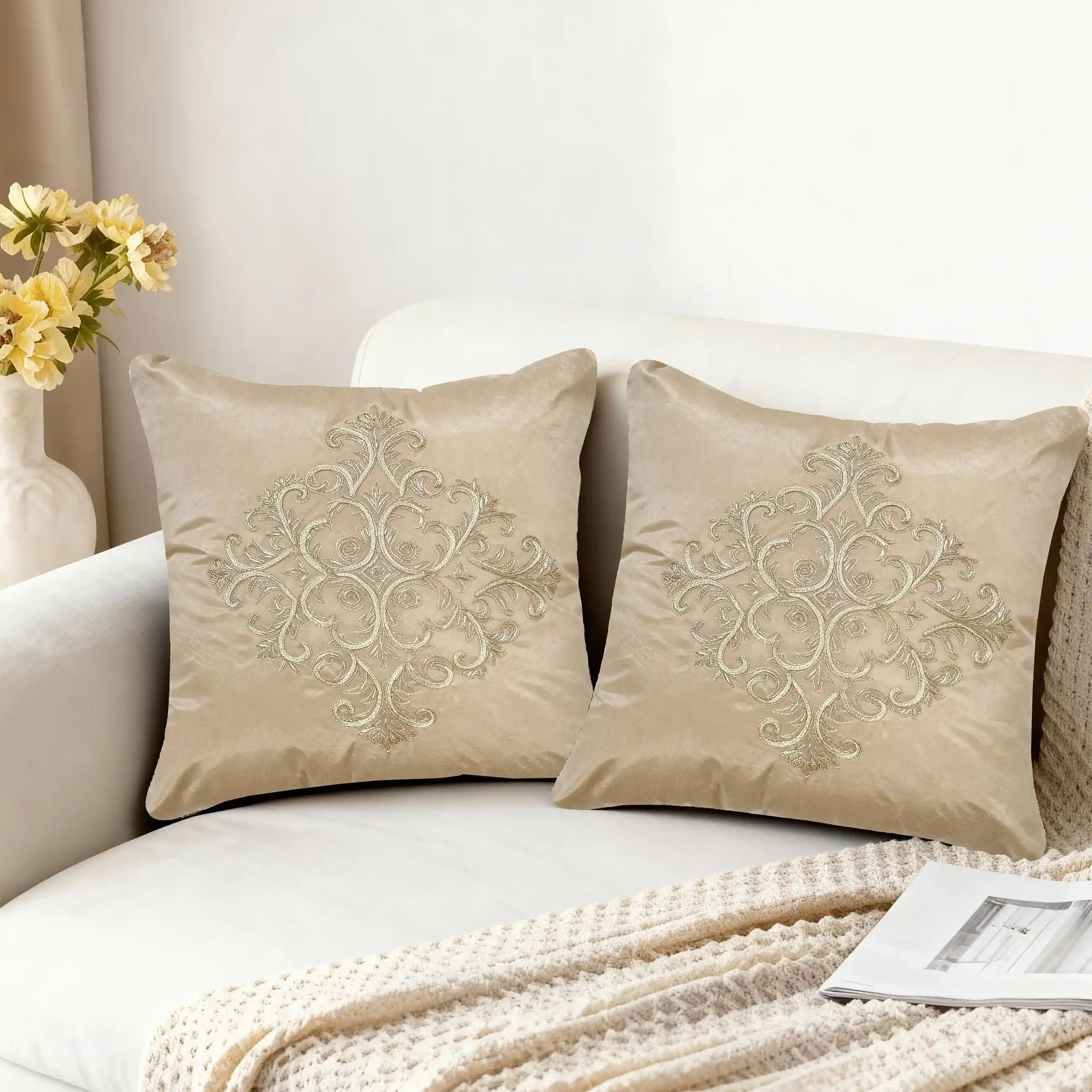 Aurelia Medallion Embroidered Cushion Covers – Set of Two
