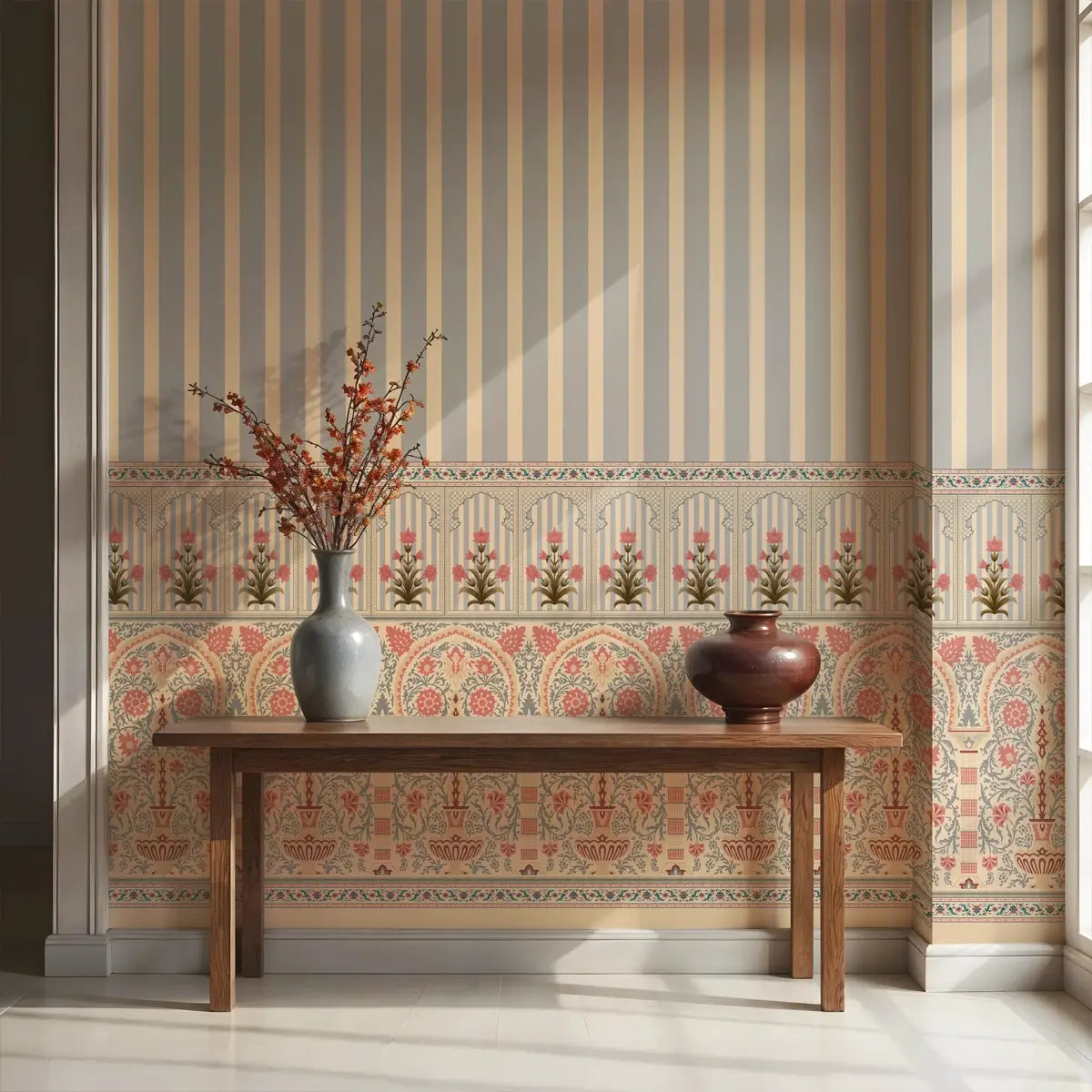 Sublime blossoms inspired wall design featuring Kusum motifs with delicate flowers and a soft, elegant botanical aesthetic