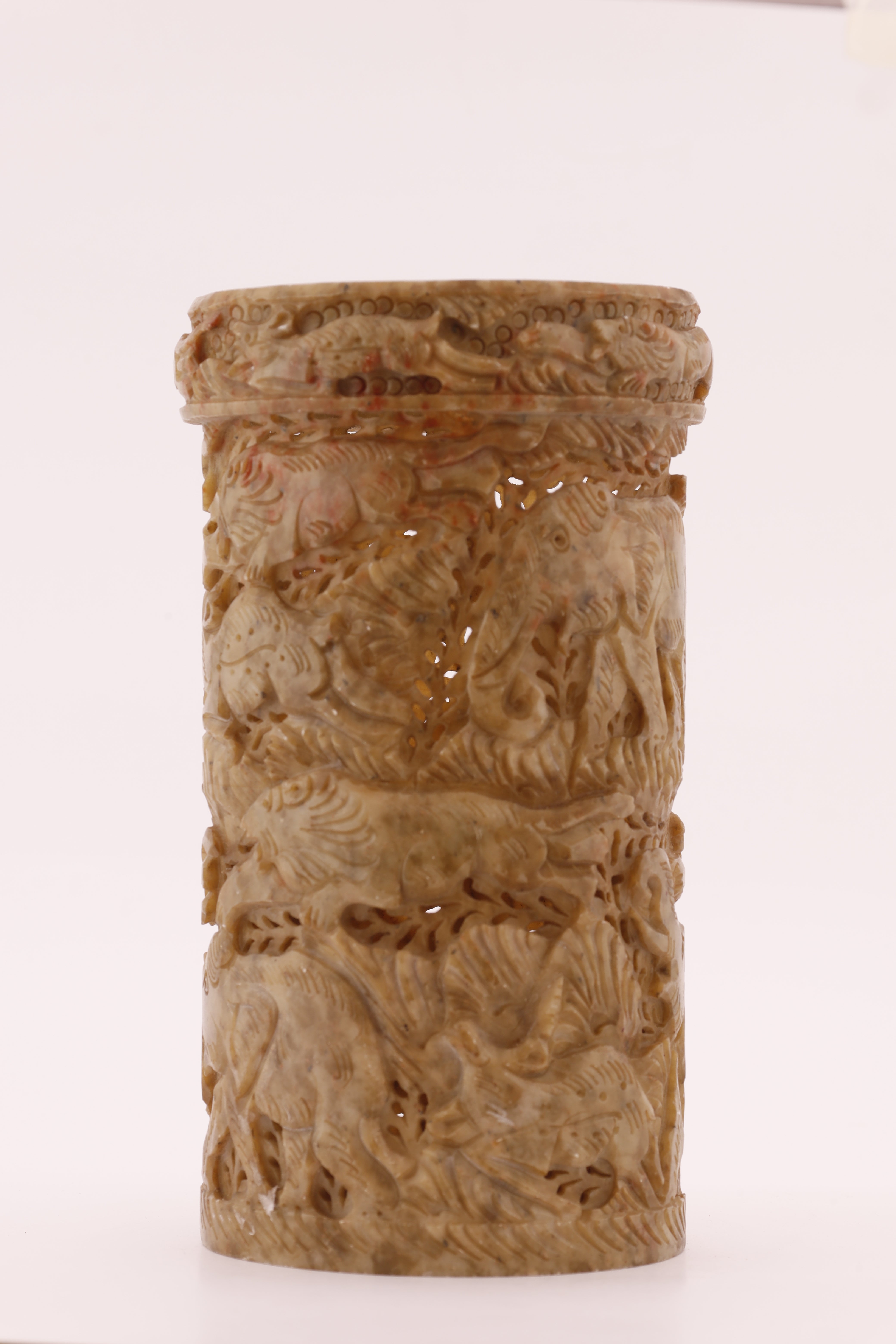 Traditional soapstone lampshade featuring classic hand carved detailing for serene and spiritual interiors