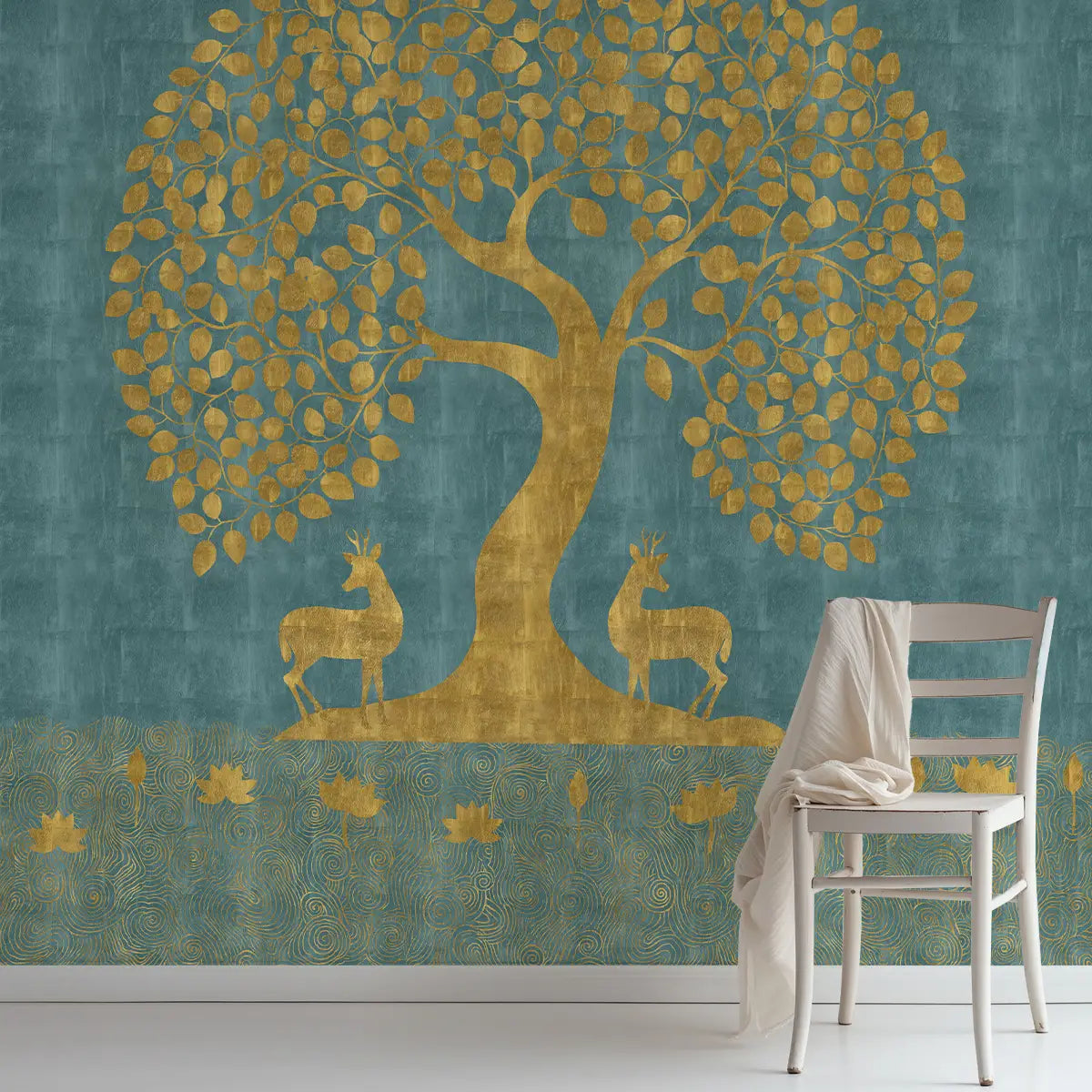 Tree of life pipal wallpaper depicting a sacred fig tree with flowing branches symbolizing growth, balance, and spiritual harmony