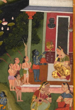 'Krishna Asks for Sweets' Canvas Cloth Print, c.1705