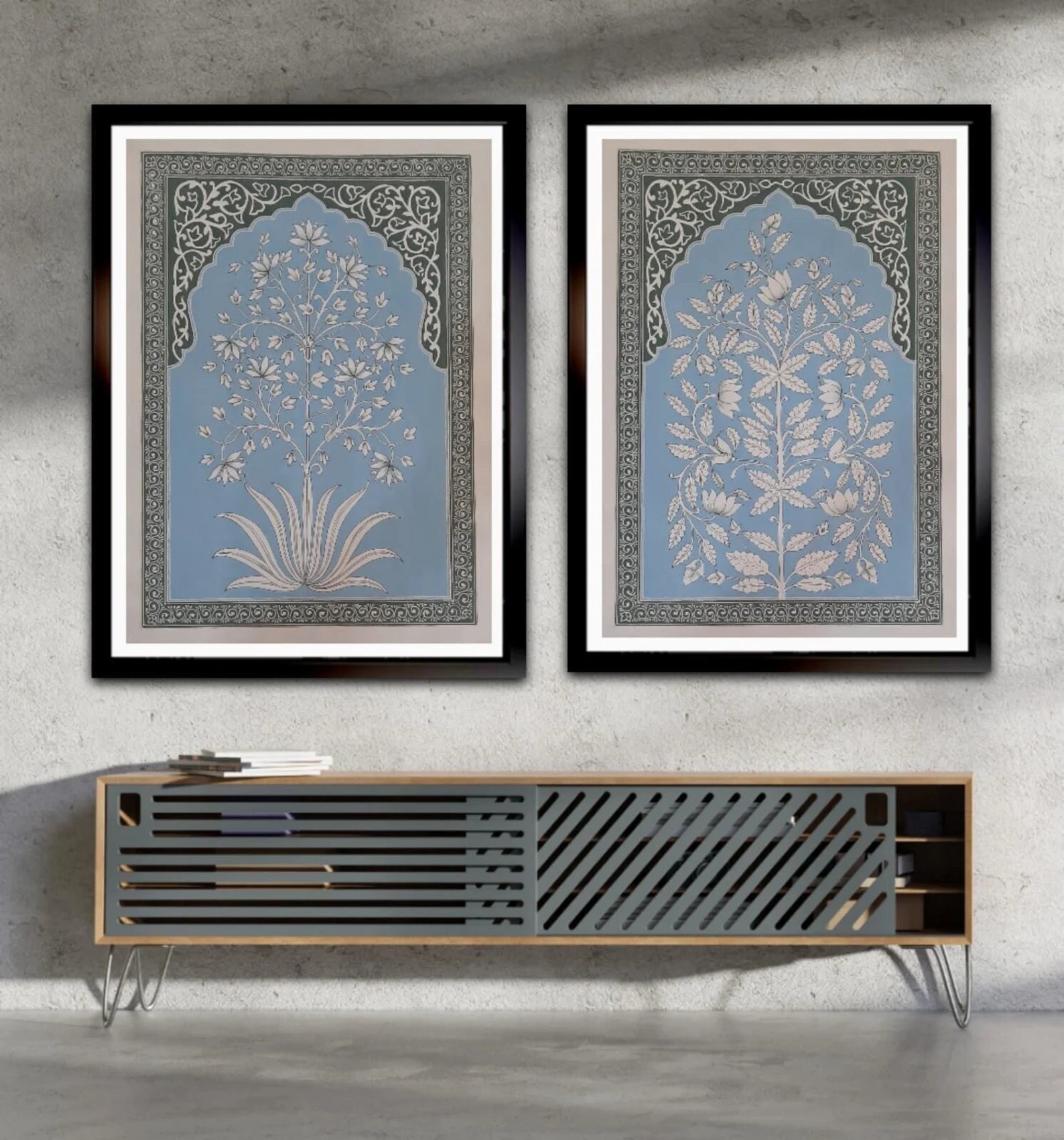 Set of two watercolor flower paintings displayed together with minimal and calming aesthetic