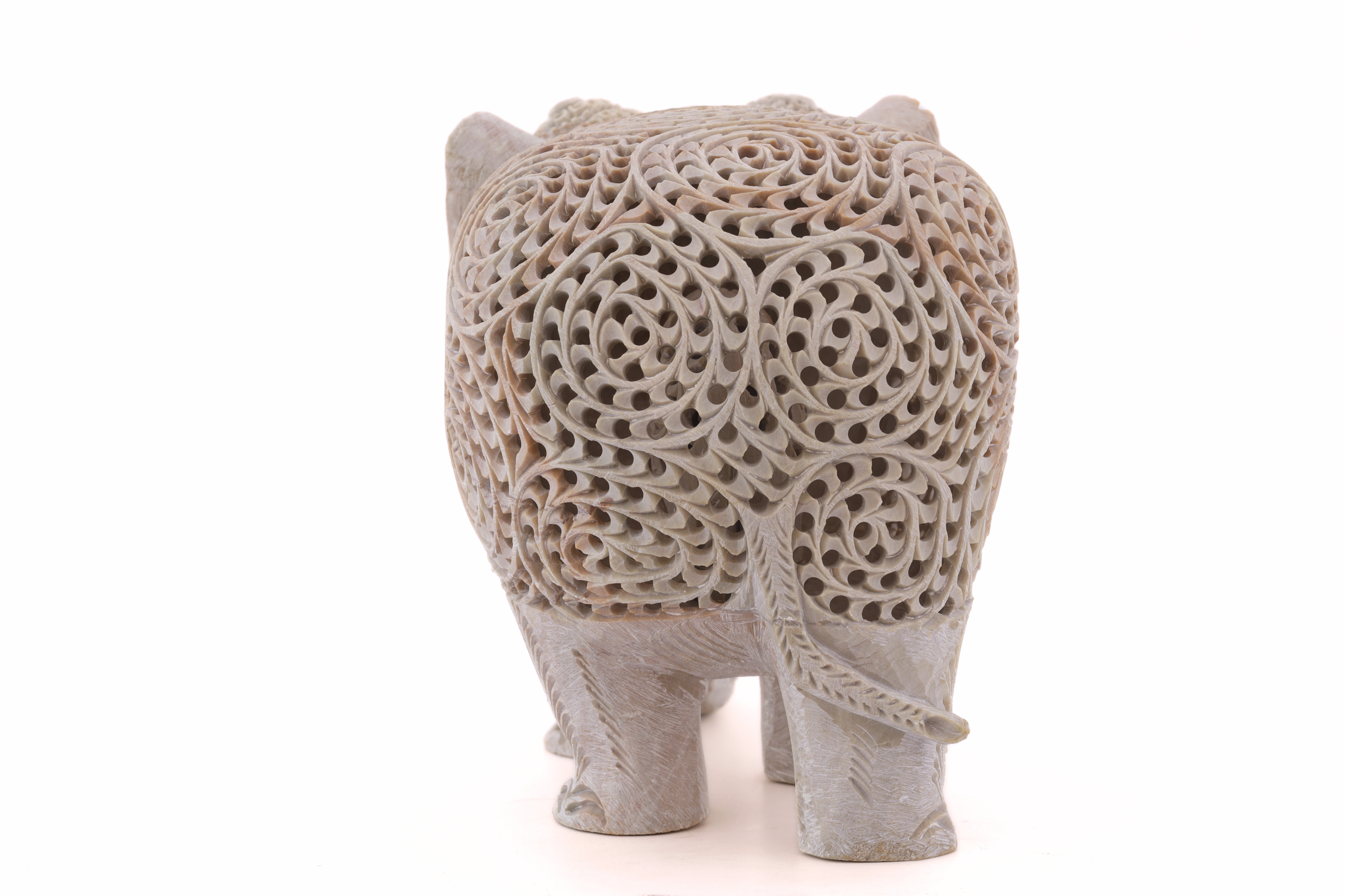 Decorative white stone elephant designed to bring harmony, protection, and balance to interior spaces
